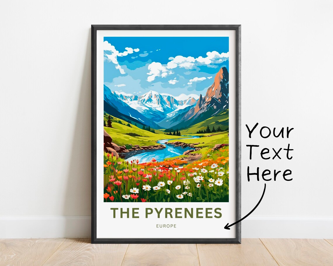 Personalized The Pyrenees Travel Poster, Europe Wall Art