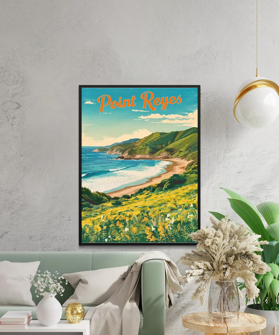Point Reyes California Vintage Coast Poster Cliffs Wildflower Meadow - Image 2