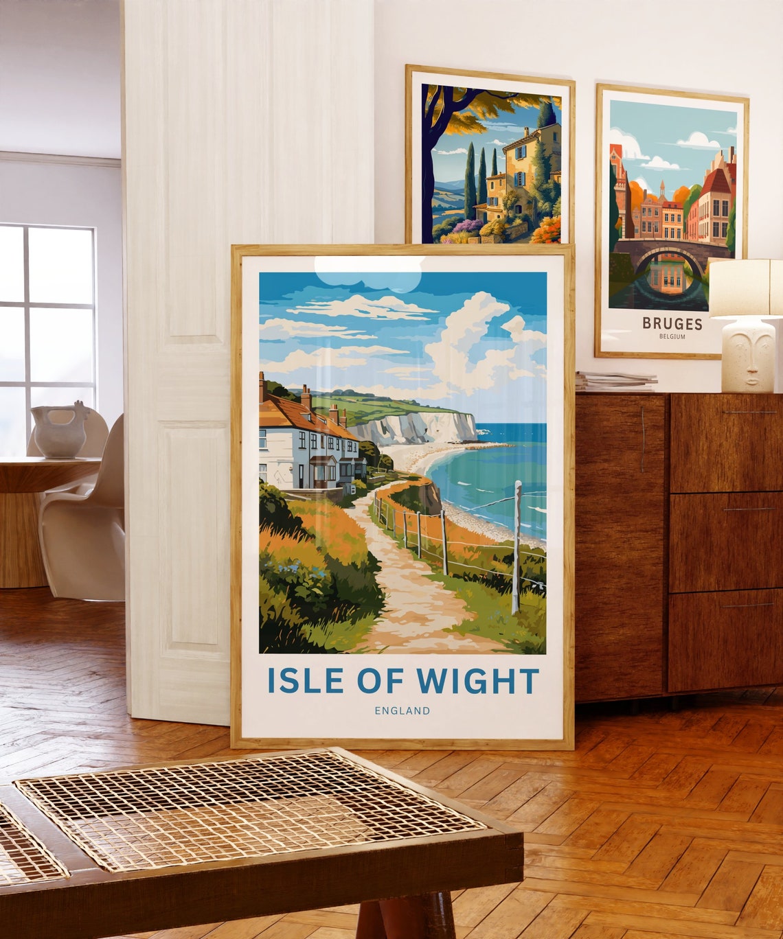 Isle of Wight England Chalk Cliffs Coastal Cottage Scene Poster - Image 5