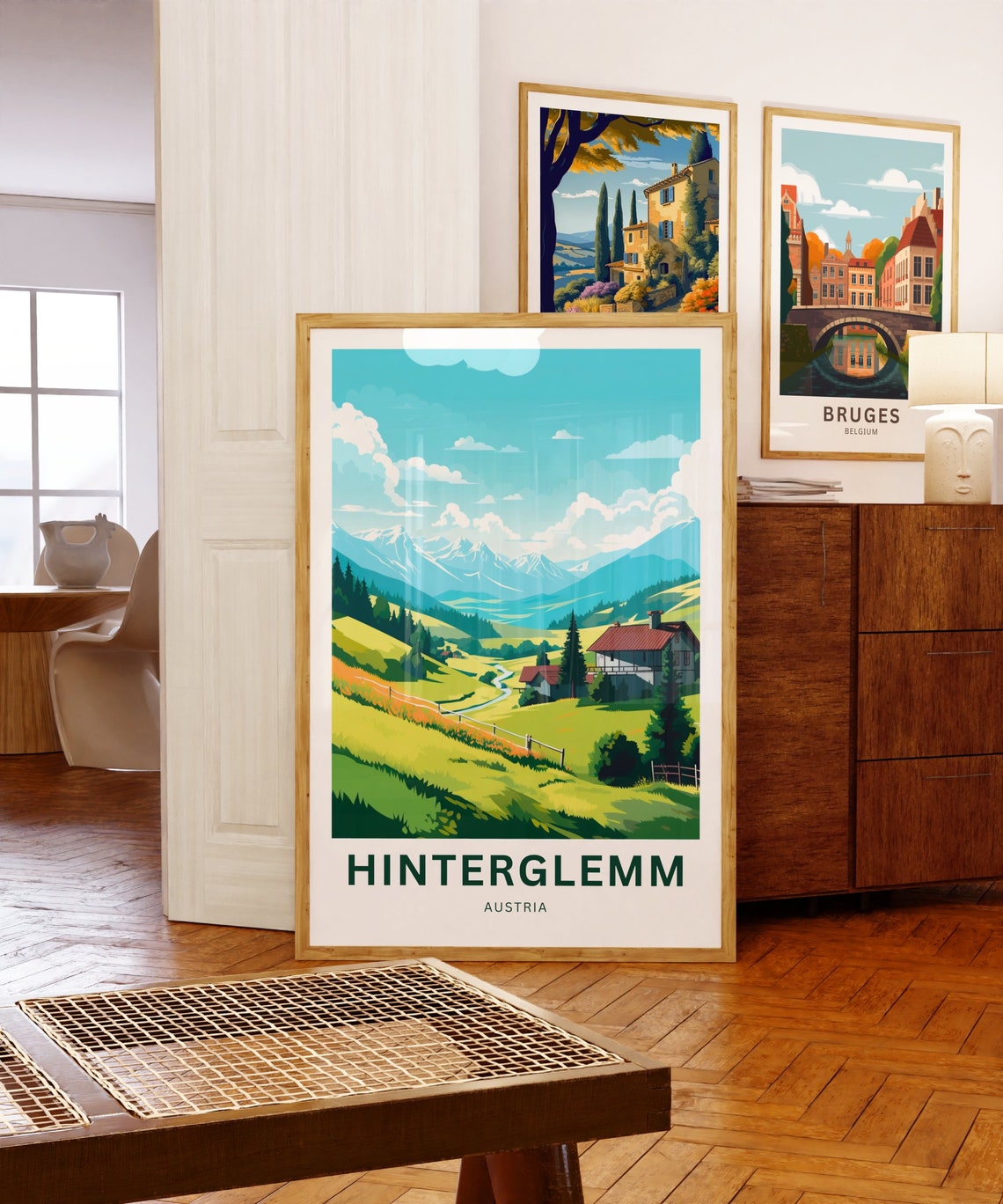 Hinterglemm Austria Green Alpine Meadow Chalet Travel Poster - Image 5