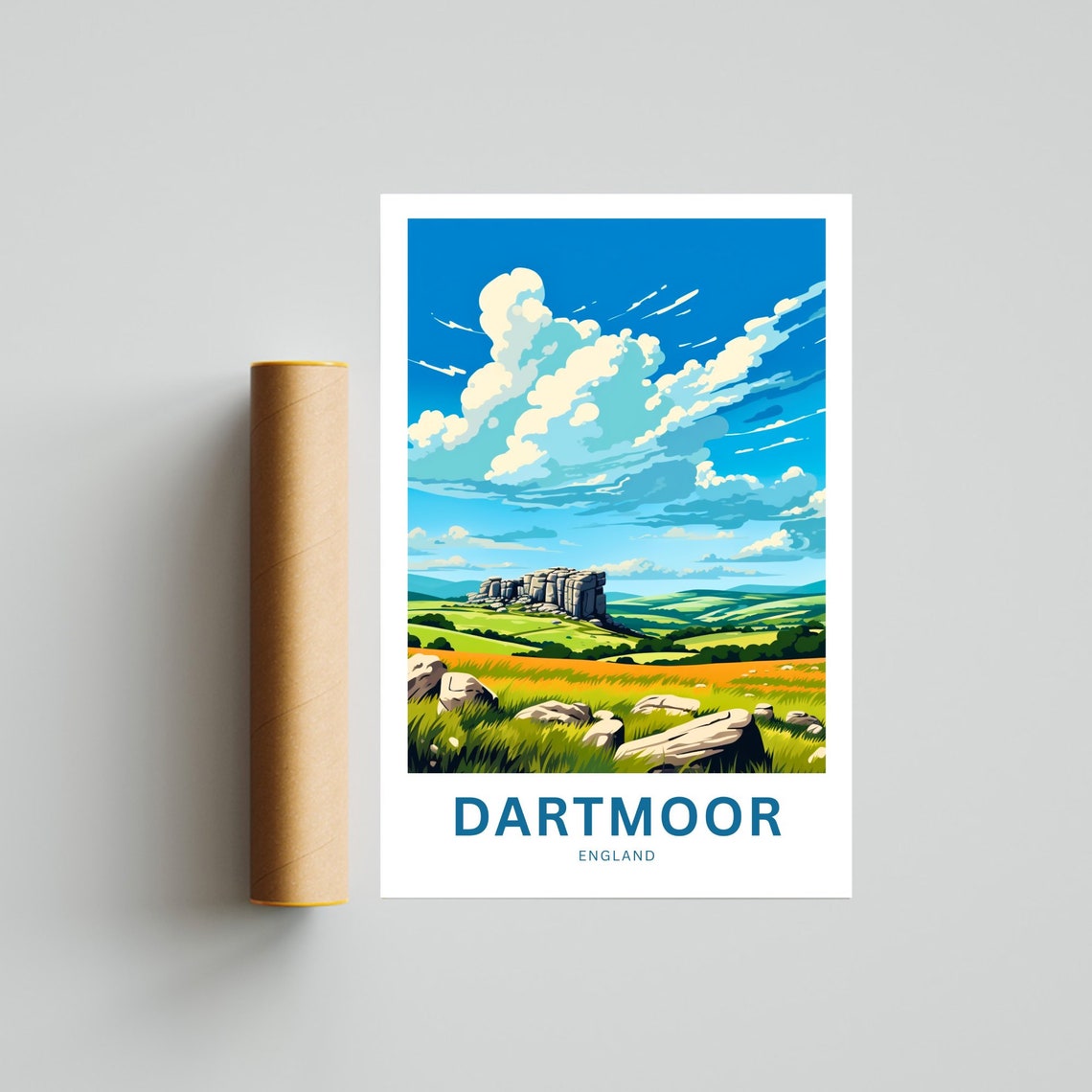 Dartmoor England Granite Tor Rolling Hills Scenic Travel Poster - Image 4