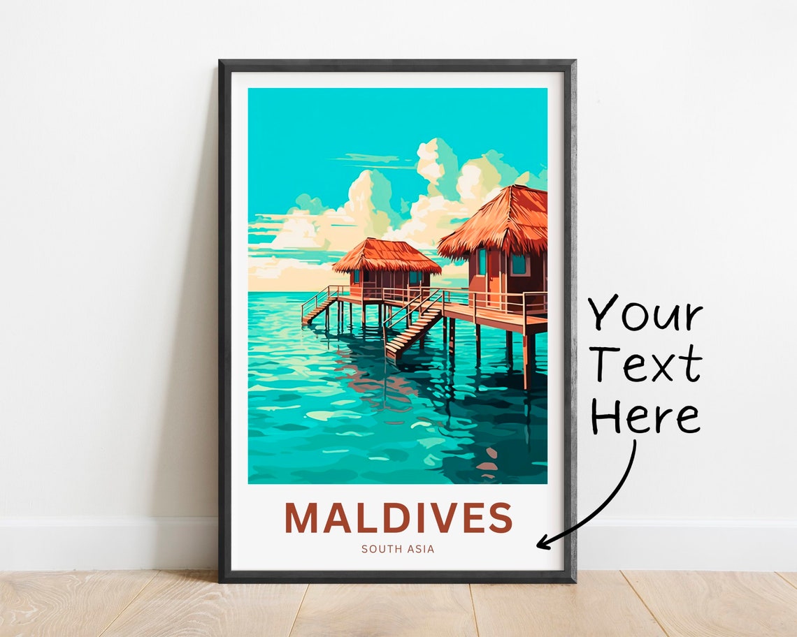 Maldives Twin Overwater Villas Steps Personalized Travel Poster