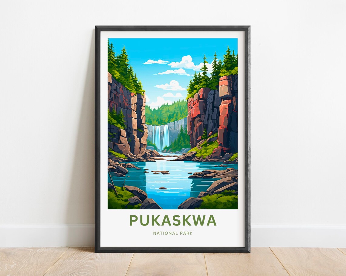 Pukaskwa National Park Waterfall Gorge Rocky Cliffs Travel Poster