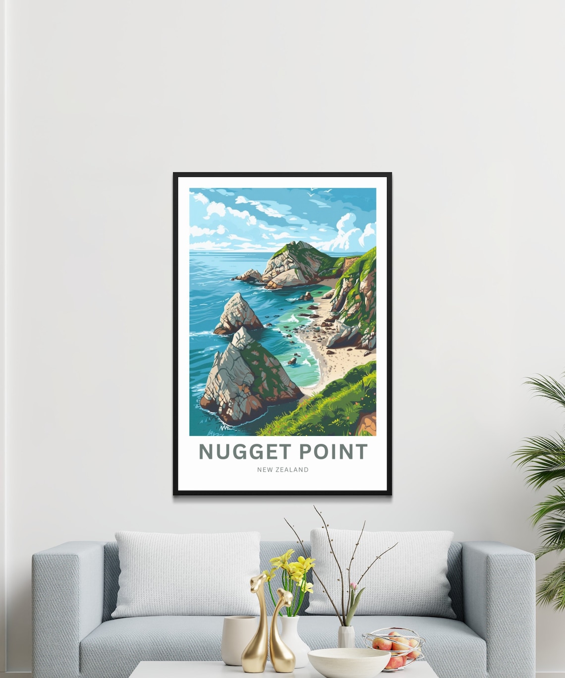 Nugget Point New Zealand Rocky Coast Retro Style Travel Poster - Image 3