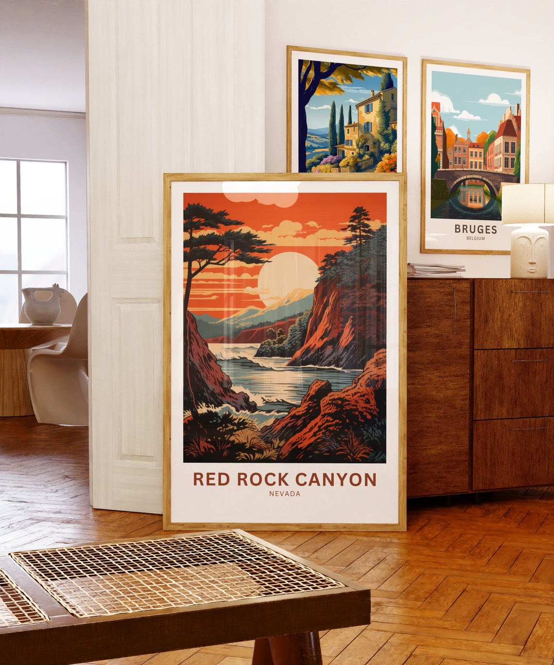 Red Rock Canyon Orange Sun River Cliffs Nevada Desert Poster - Image 5