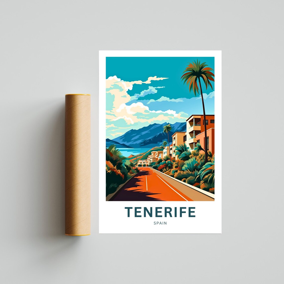 Tenerife Spain Orange Road Palms Coast Custom Vintage Travel Poster - Image 4