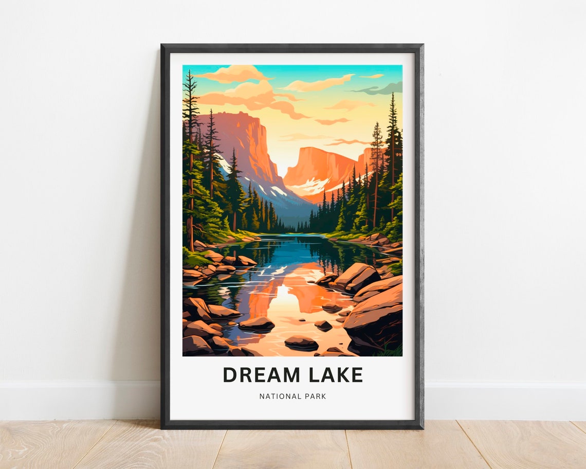 Dream Lake National Park Alpine Reflection Sunset Travel Poster