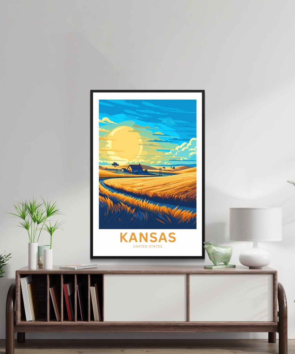Kansas Golden Wheat Field Farmhouse Sunset Prairie Travel Poster - Image 2