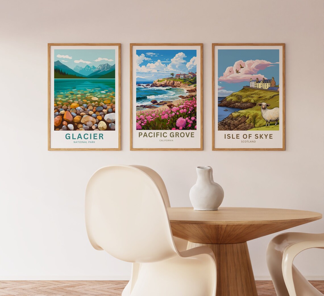 Pacific Grove California Scenic Rocky Coast Pink Wildflowers Poster - Image 3