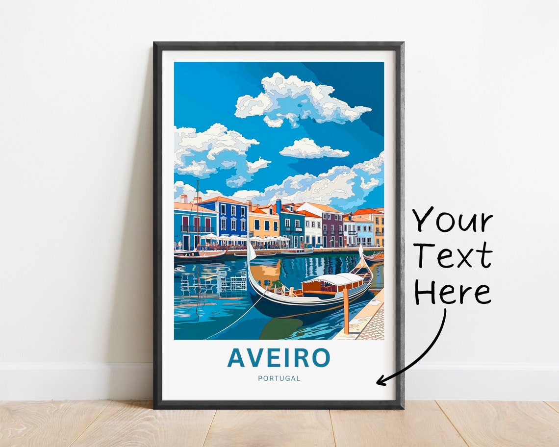 Personalized Aveiro Portugal Canal Boat Custom Text Travel Poster