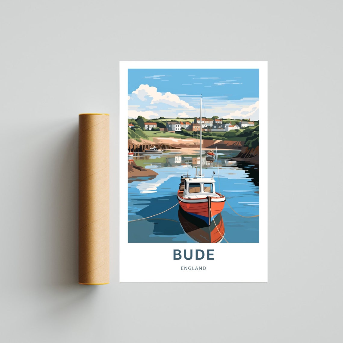 Bude Cornwall England Personalized Harbor Fishing Boat Travel Poster - Image 4