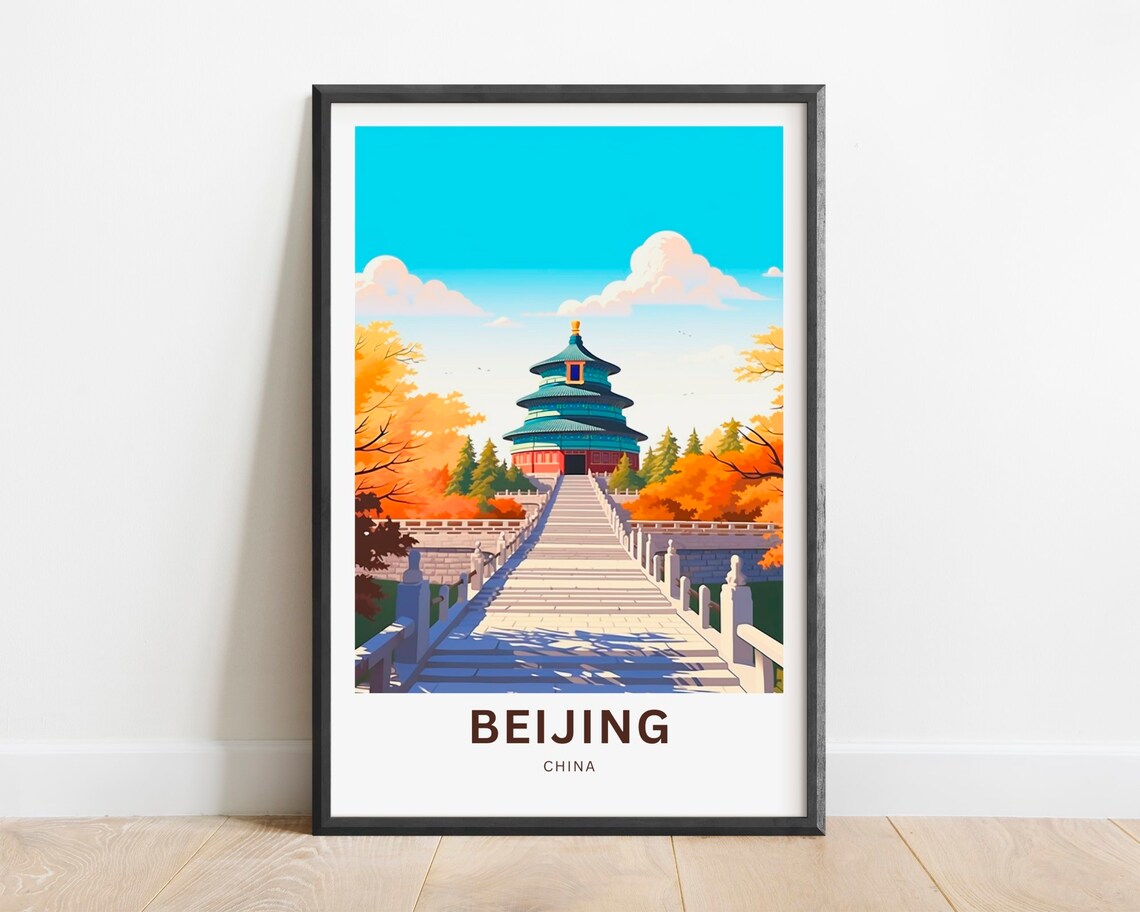 Beijing China Temple of Heaven Autumn Stairs Gardens Travel Poster