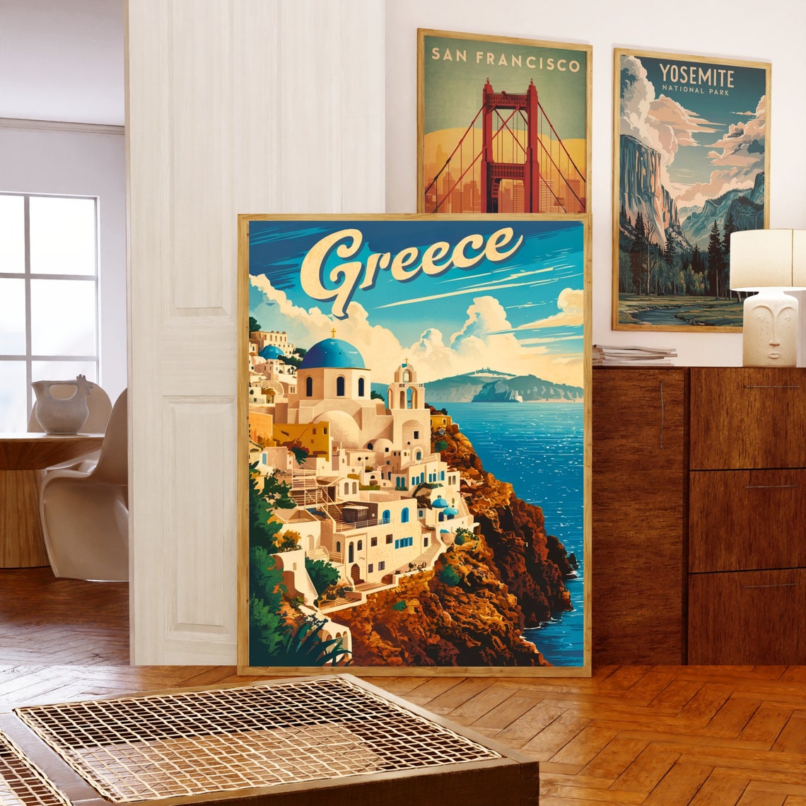 Greece Santorini Caldera Blue Domes Sunset Vintage Travel Poster - Image 5
