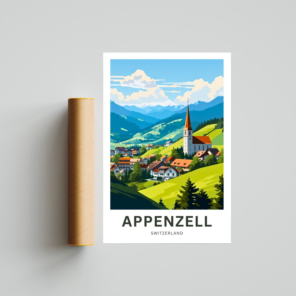 Personalized Appenzell Switzerland Alpine Village Church Valley Poster - Image 4