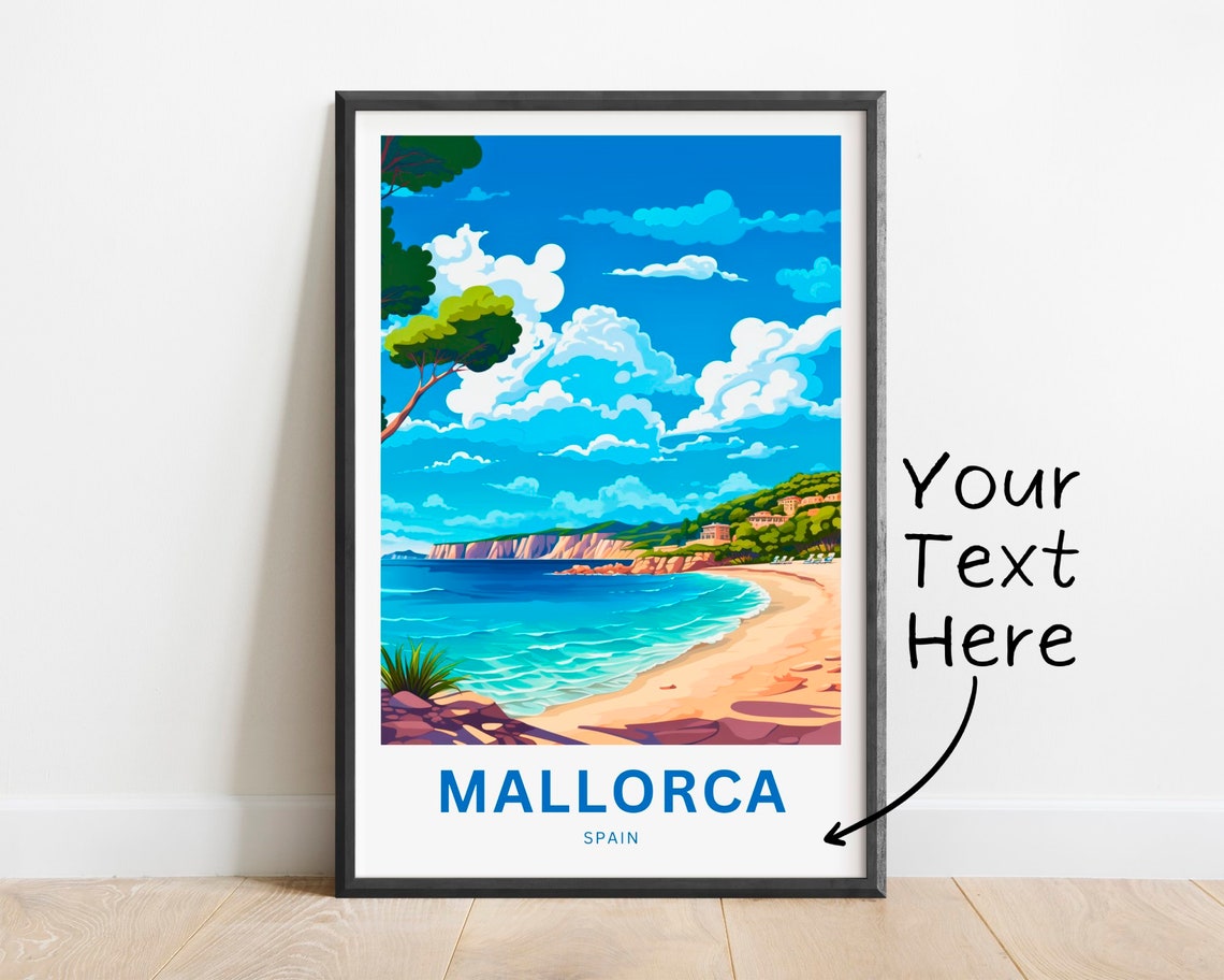 Mallorca Spain Beach Cliffs Golden Sand Custom Travel Poster