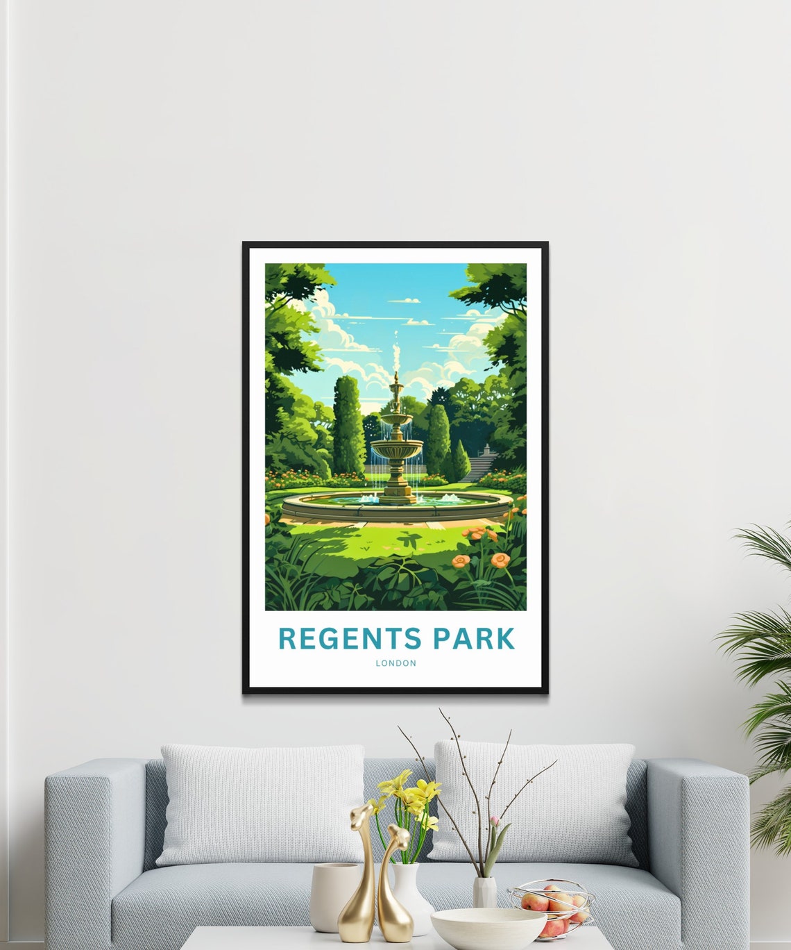 Regents Park London Fountain Rose Garden Vintage Travel Poster - Image 3
