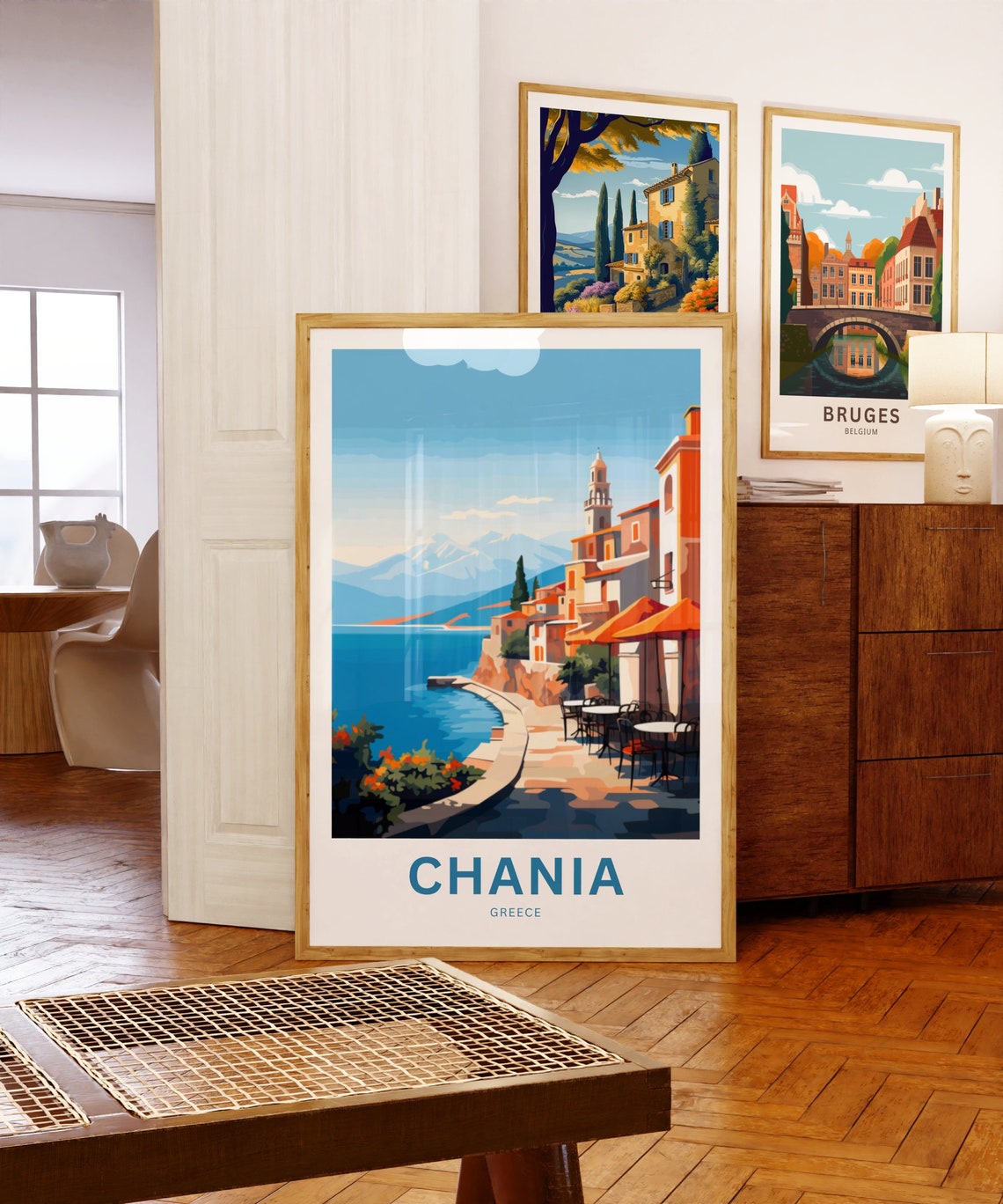 Personalized Chania Greece Old Harbor Waterfront Travel Poster - Image 5