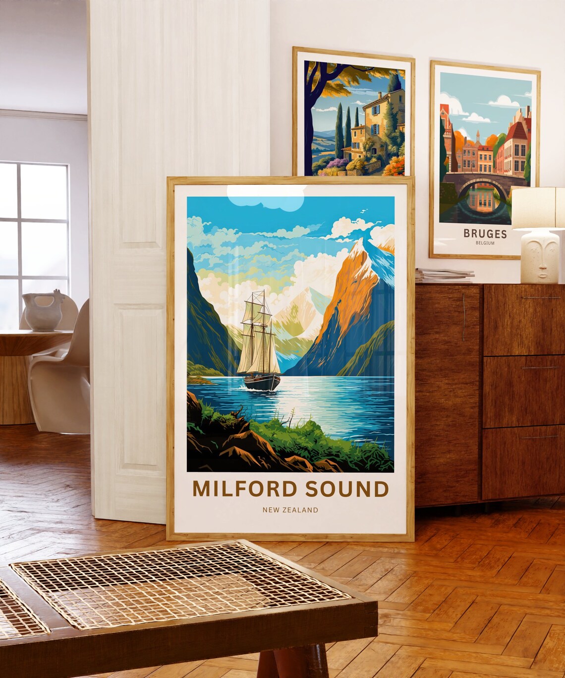 Milford Sound New Zealand Classic Tall Ship Fjord Scene Travel Poster - Image 5