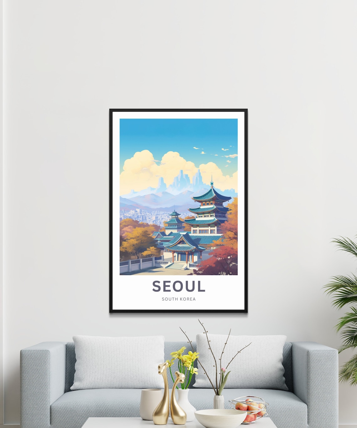 Seoul South Korea Temple Pagoda Autumn Vintage Retro Travel Poster - Image 3
