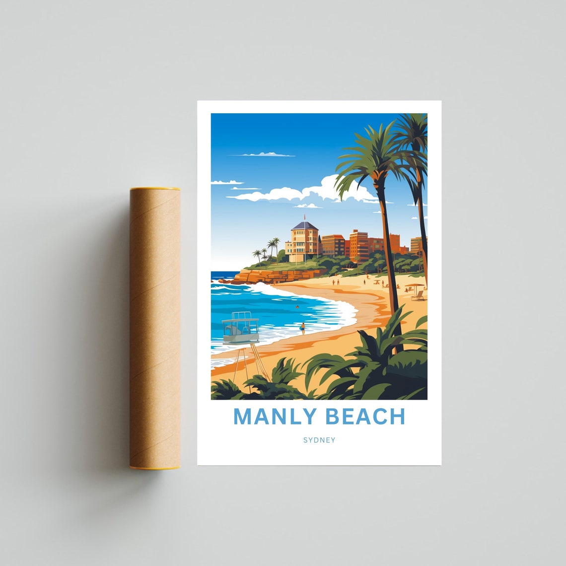 Manly Beach Sydney Palm Trees Customizable Coastal Travel Poster - Image 4