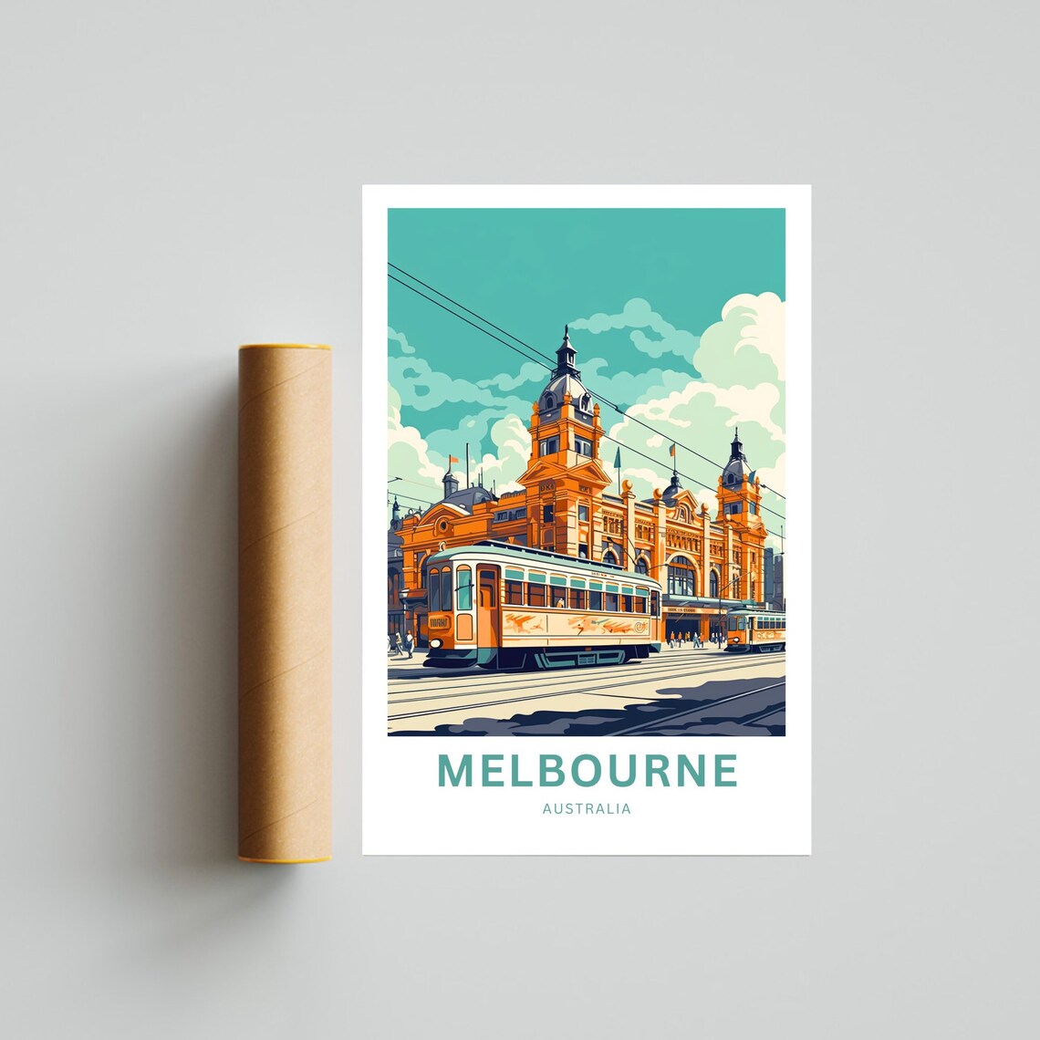 Melbourne Australia Historic Station Trams City Scene Poster - Image 4