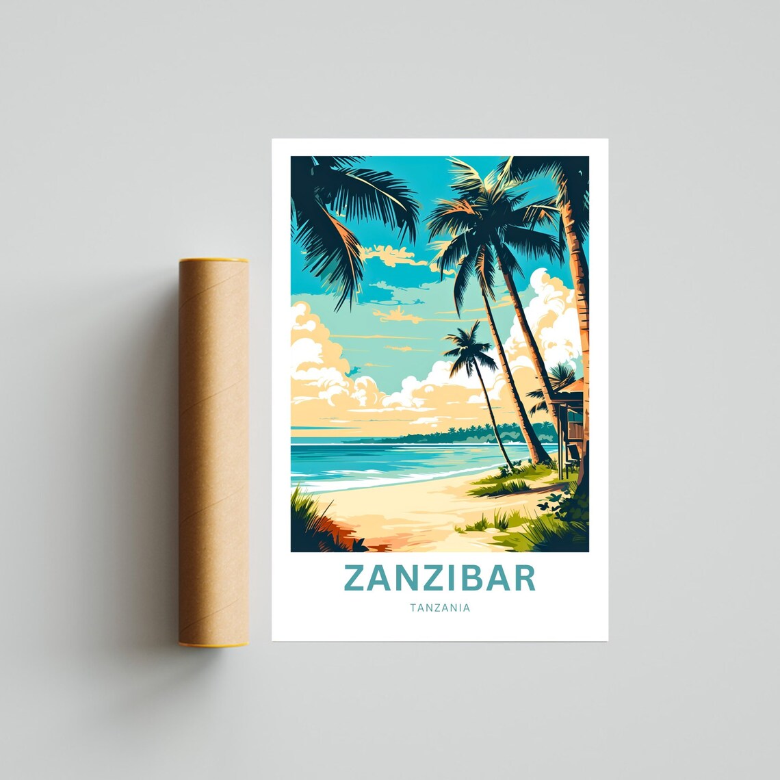 Zanzibar Tanzania Personalized Golden Hour Palms Over Calm Sea Poster - Image 4