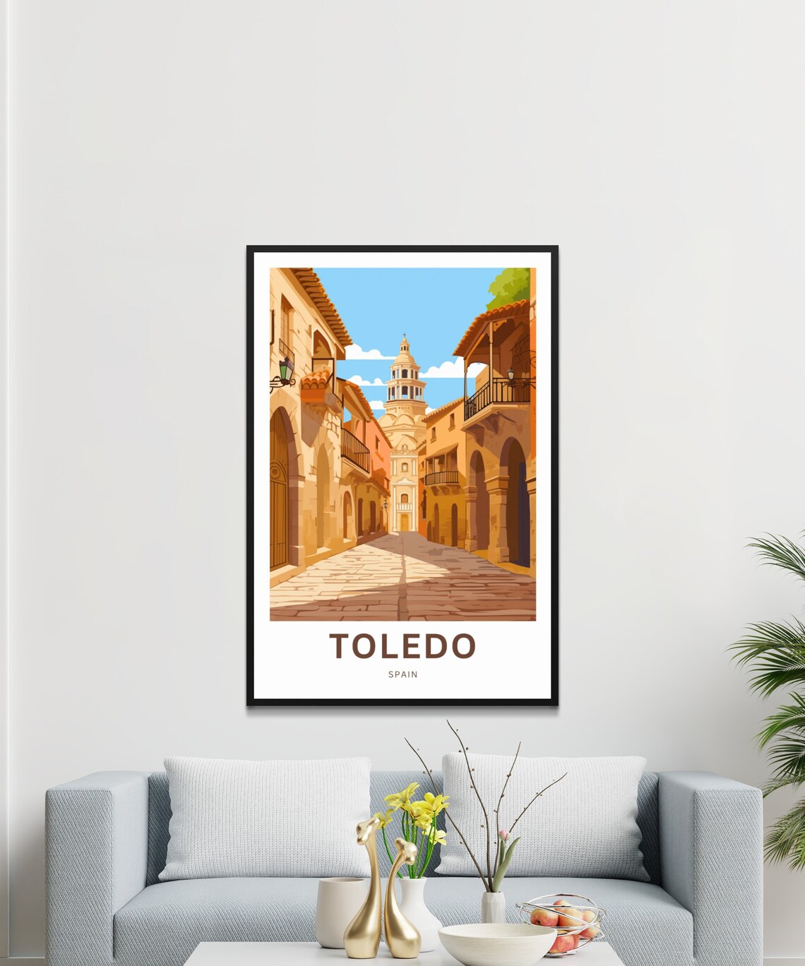 Personalized Toledo Spain Old Town Street With Church Tower Poster - Image 3