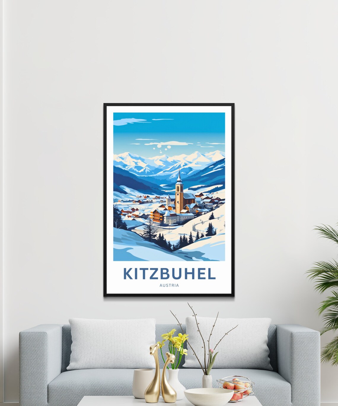 Kitzbuhel Austria Snowy Alpine Village and Church Winter Poster - Image 3
