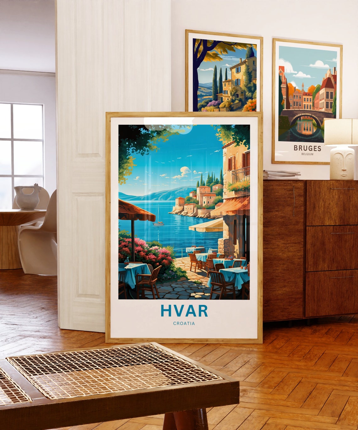 Hvar Croatia Sunny Seaside Cafe Terrace Harbor View Travel Poster - Image 5