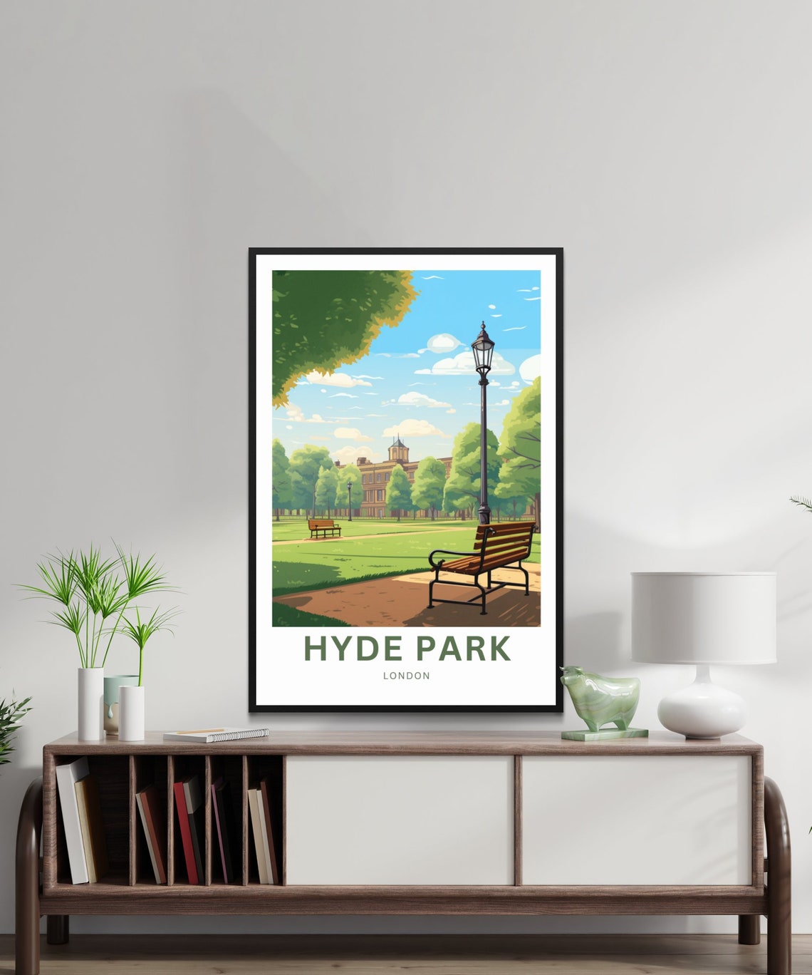 Hyde Park London Bench Lamp Post Sunny Green Lawns Travel Poster - Image 3