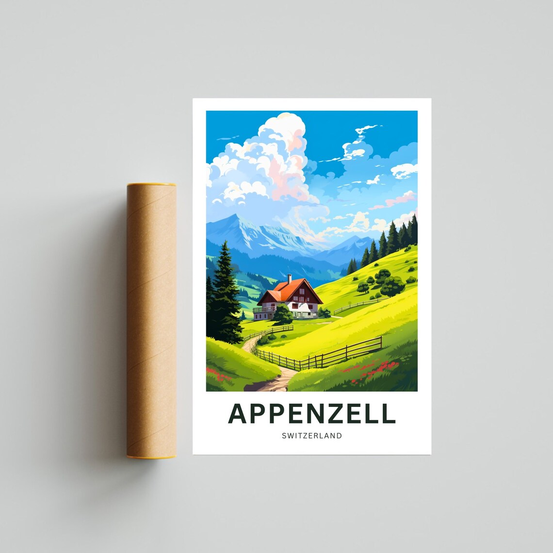 Appenzell Switzerland Alpine Chalet Meadow Mountain Travel Poster - Image 4