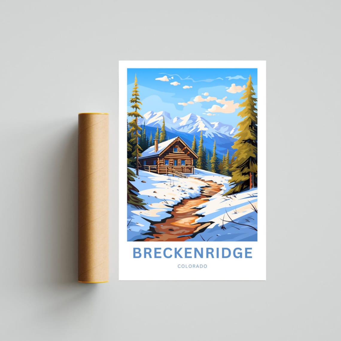 Breckenridge Colorado Snowy Log Cabin Winter Retro Travel Poster - Image 4