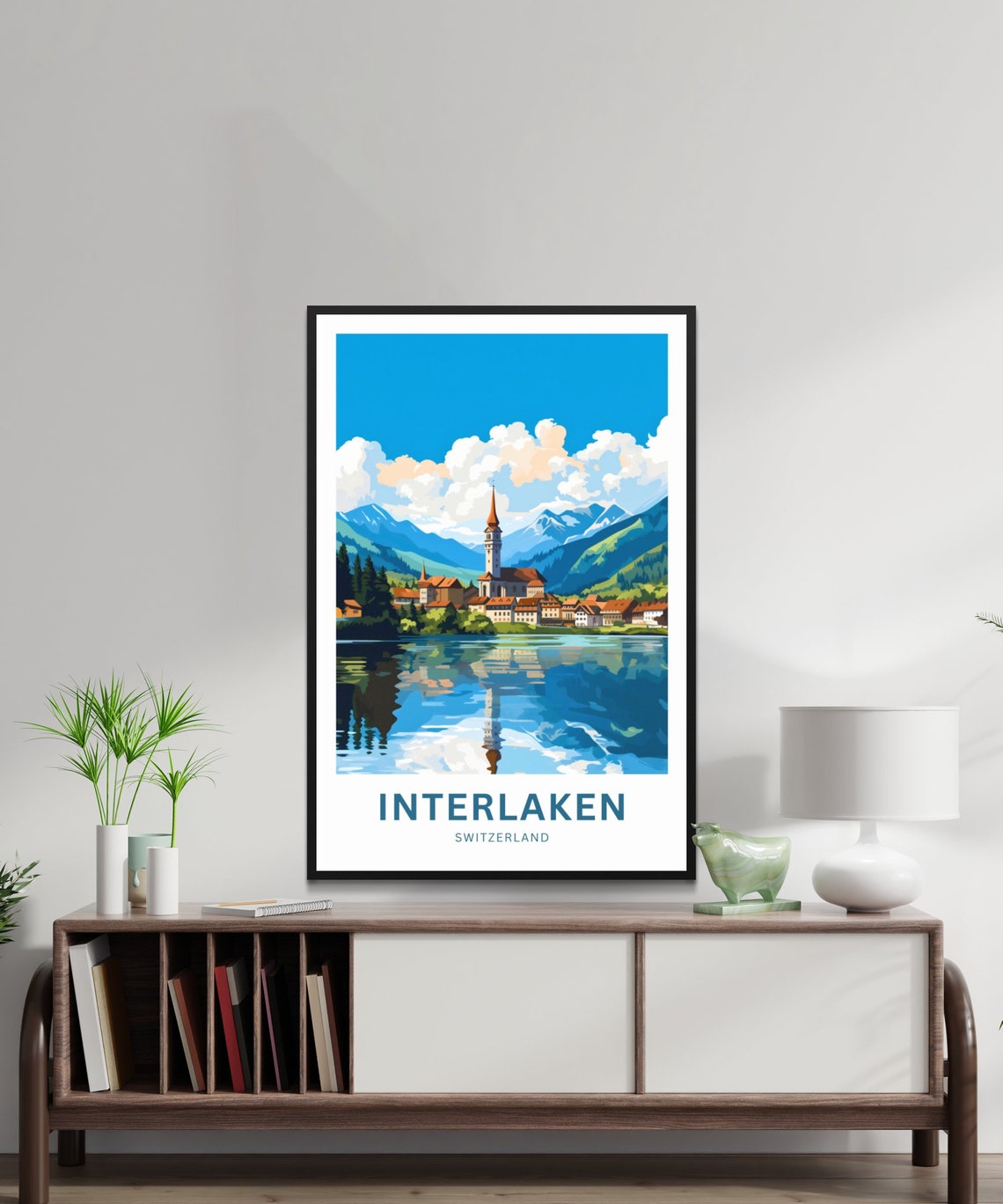 Personalized Interlaken Switzerland Church Lake View Travel Poster - Image 3