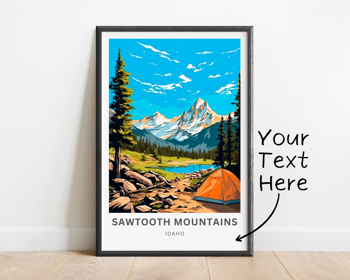 Sawtooth Mountains Idaho Alpine Lake Campsite Tent Travel Poster - Image 2