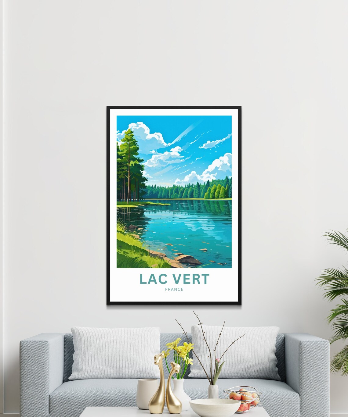 Lac Vert France Forest Lake Reflection Retro Travel Poster Art - Image 2