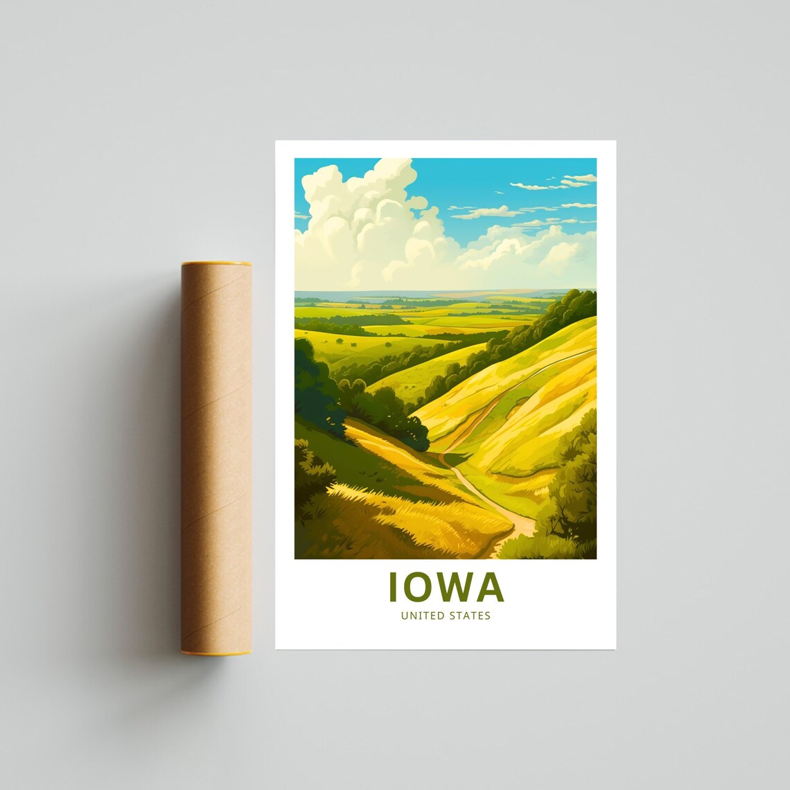 Iowa Rolling Hills Golden Countryside Custom Text Travel Poster - Image 4