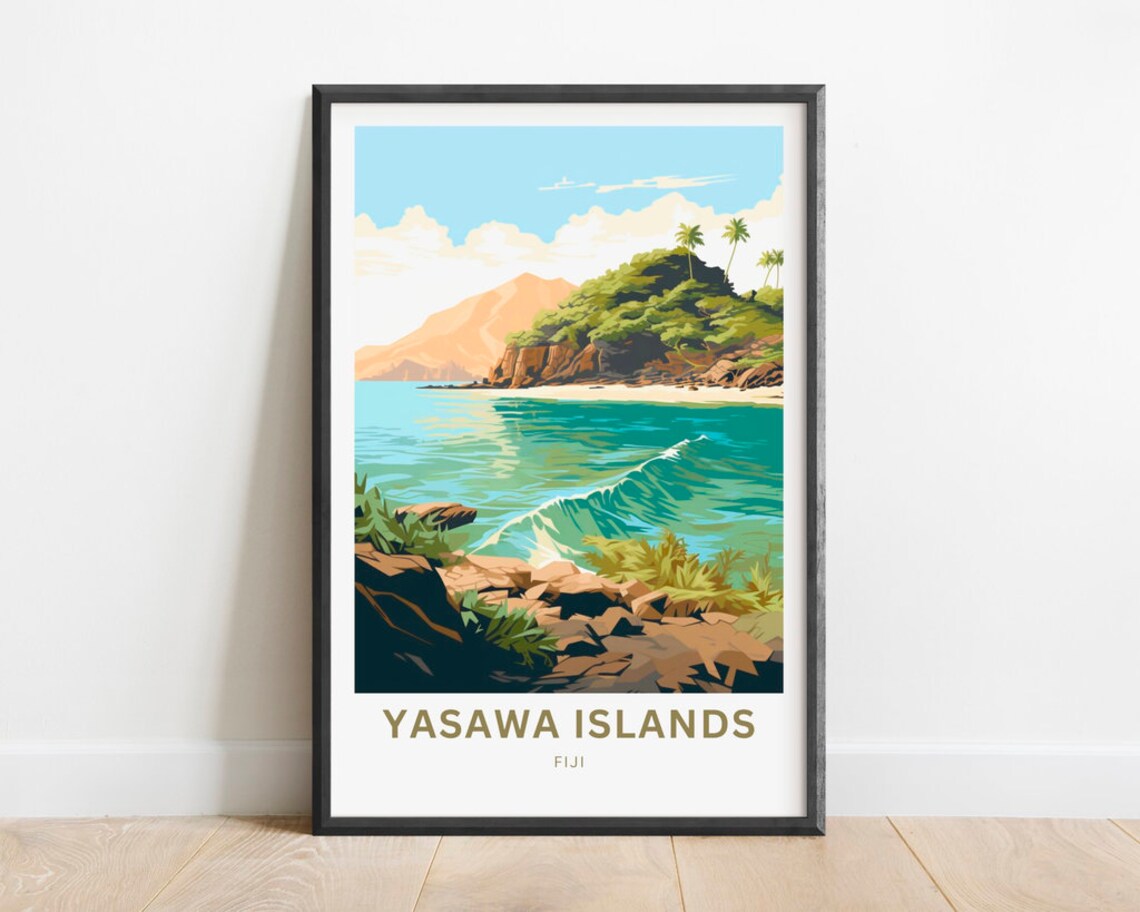 Yasawa Islands Fiji Tropical Bay Palm Islands Scenic Travel Poster