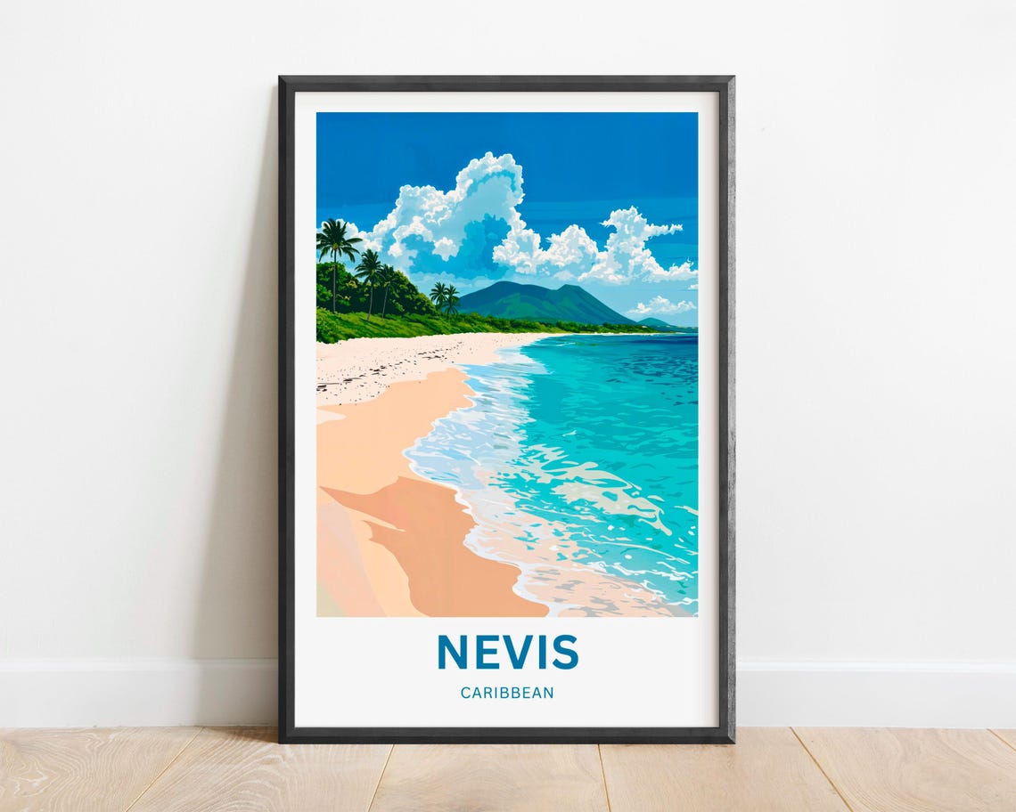 Nevis Travel Print Nevis Poster Caribbean Wall Art Framed Present Gift Caribbean Island Present