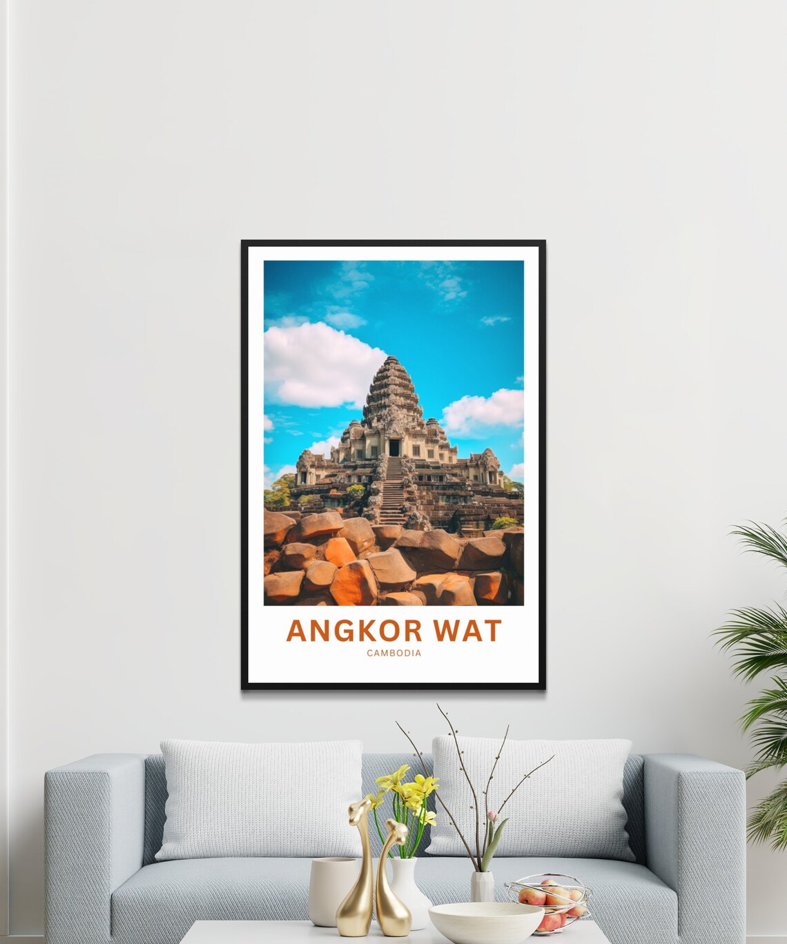 Personalized Angkor Wat Cambodia Travel Poster Ancient Stone Steps Art - Image 3