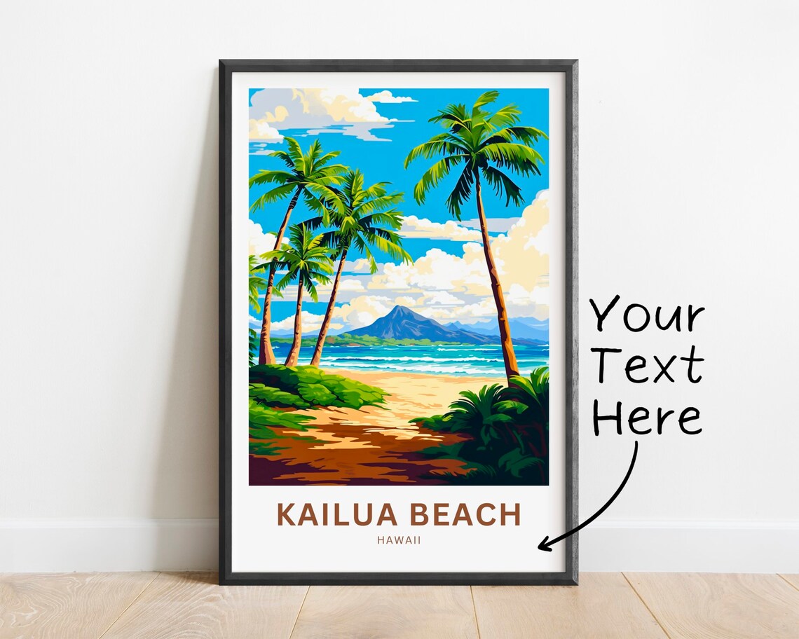 Kailua Beach Hawaii Tropical Mountain Personalized Travel Poster
