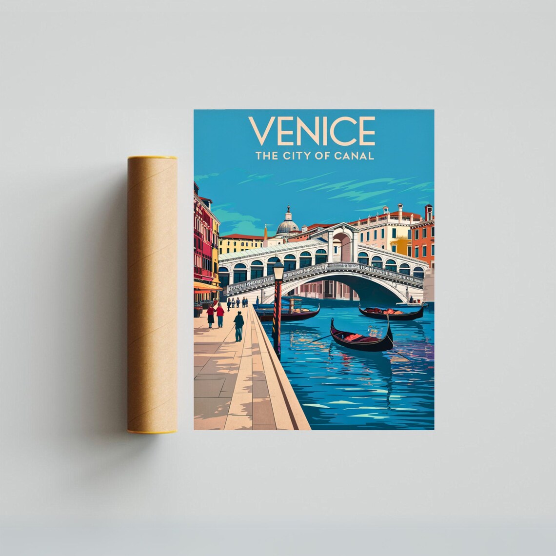 Venice Italy Rialto Bridge Gondola Canal Vintage Travel Poster - Image 3