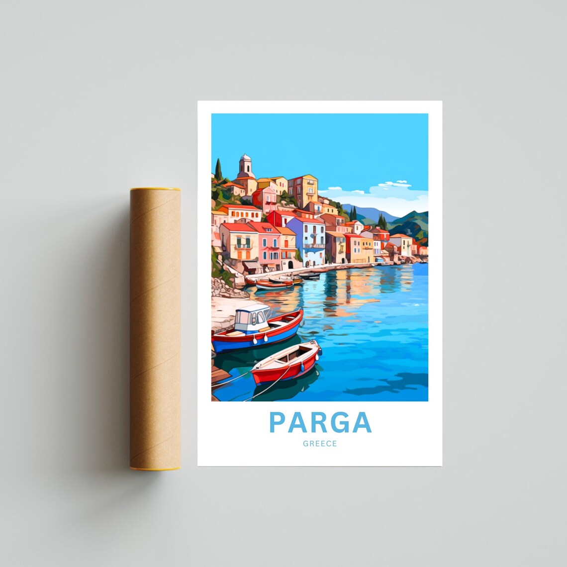 Parga Greece Colorful Fishing Harbor Boats and Houses Poster - Image 4