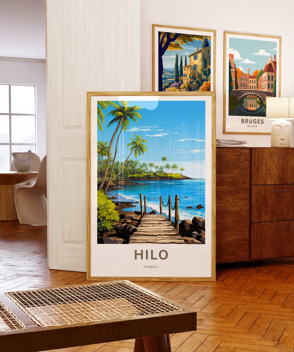 Personalized Hilo Hawaii Coastal Wooden Pier Bay Custom Travel Poster - Image 5