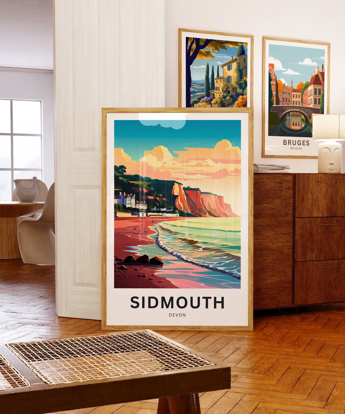 Personalized Sidmouth Devon Red Cliffs Beach and Town Retro Poster - Image 5