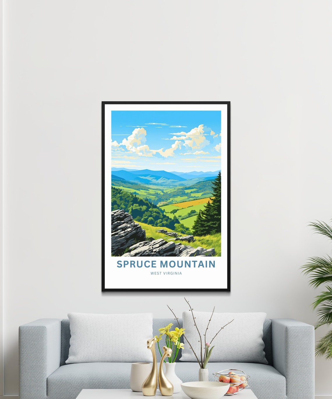 Personalized Spruce Mountain WV Blue Sky Valley Travel Poster - Image 3