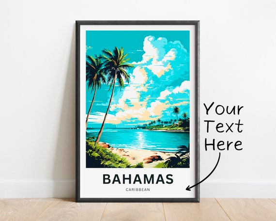 Personalized Bahamas Travel Print Bahamas Poster Caribbean Wall Art Framed Present Gift Caribbean Present