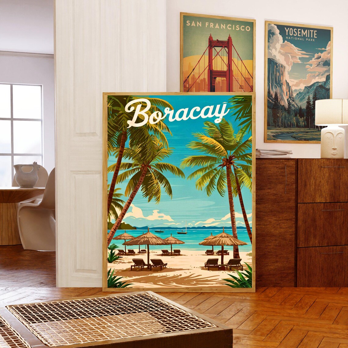 Boracay Philippines Vintage Palm Beach Umbrella Retro Travel Poster - Image 5