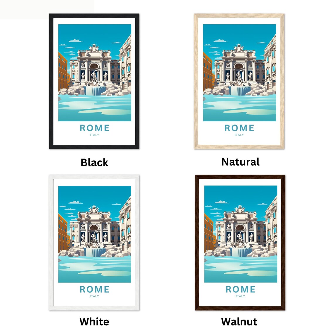 Rome Italy Trevi Fountain Classic Travel Illustration Poster - Image 2