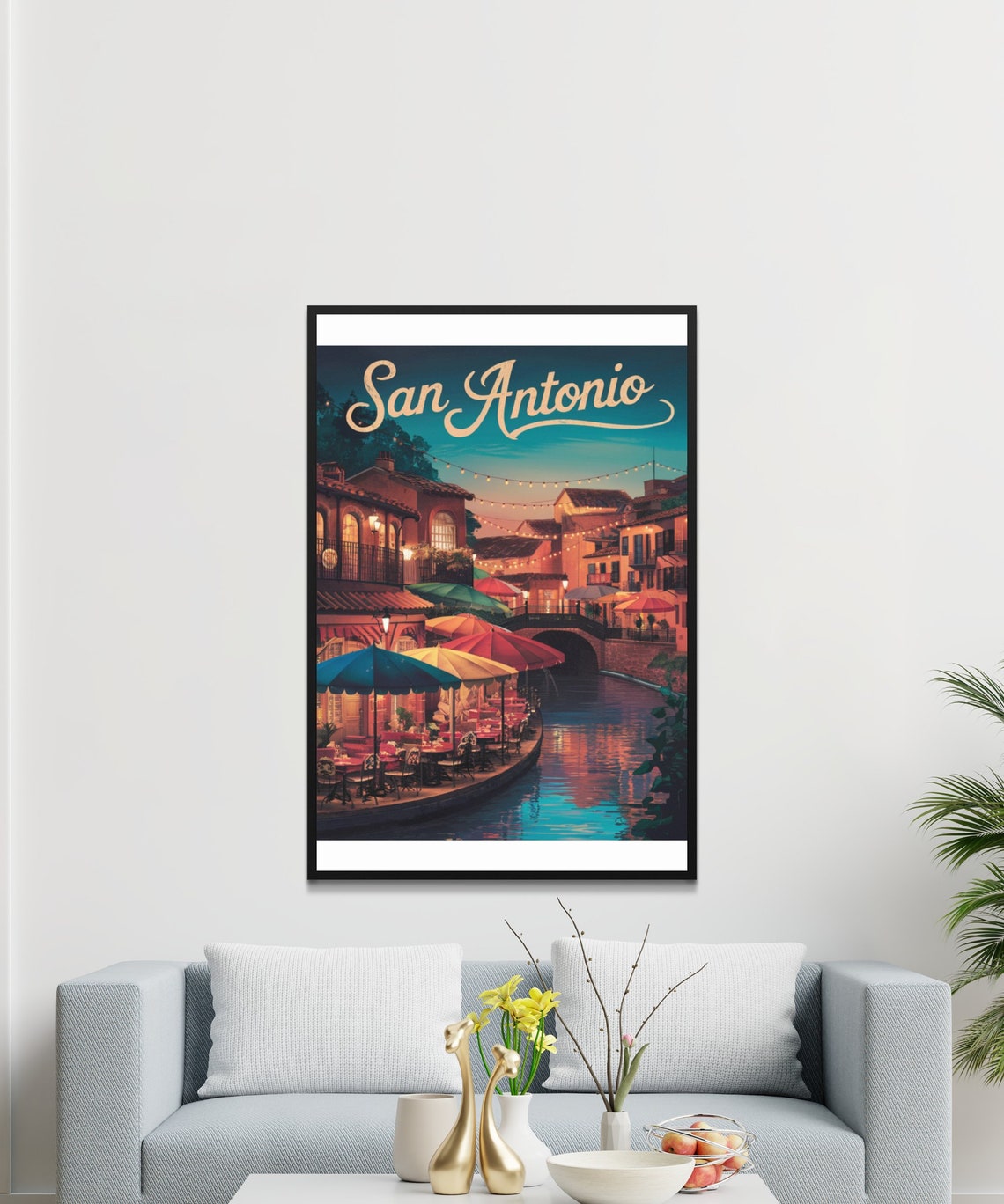 San Antonio Texas Vintage Night River Walk Cafe Travel Poster - Image 4