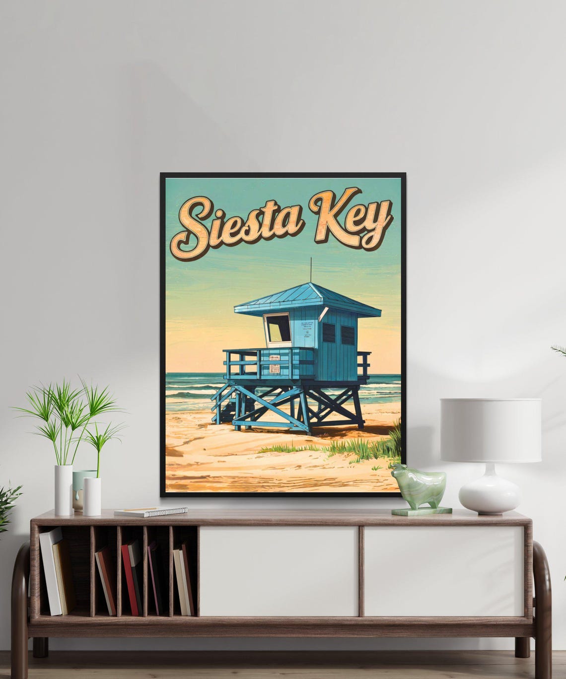 Siesta Key Florida Blue Lifeguard Tower Beach Retro Travel Poster - Image 3